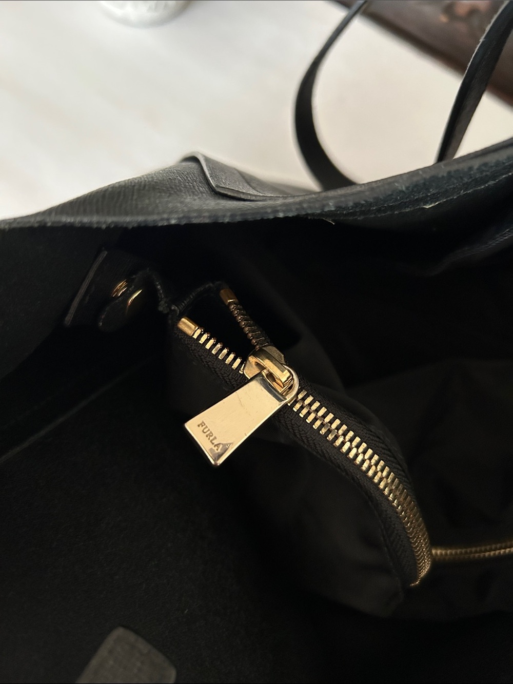 Furla Black Leather Tote with Subtle Logo - Picture 13 of 15